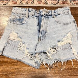 Zara Distressed Light Blue Denim Shorts